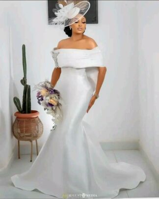 Off-the-Shoulder Mermaid Wedding Gown for Civic and Church Wedding