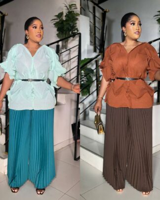 Sexy Elastic Women's Set Plus Size  Pleated Suit Pants Romantic Casual 2 Piece Sets African Clothing Loose Outfit