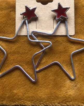 Silver Double Star Drop Earrings