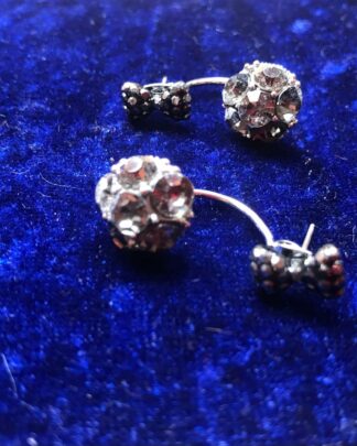 Silver Crystal Clustered Black and White Ribbon Hoop Earrings