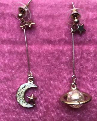 Gold Moon, Star & Galaxy Threader Wire Earrings