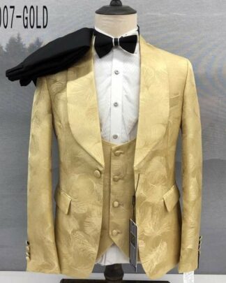 Men's Maligan Full Three Piece Suits with Floral Design | Gold