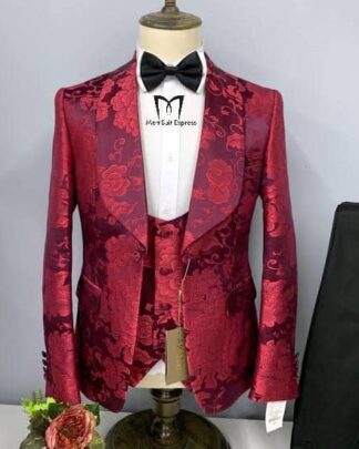 New Luxury Floral Printing Wedding Men's Suits Set Formal Groomsman Groom Jacket Dinner Party Blazer Vest Pants 3Pcs