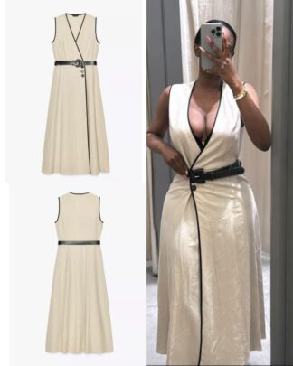 Sexy V-neck Sleeveless Sling Dresses Women Fashionable High Waist Slim Fit Long Dress Female Summer Chic Casual Holiday Party