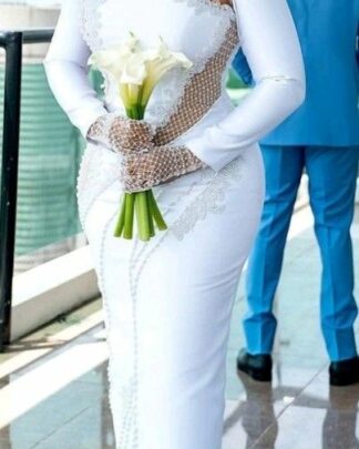 White Civil Wedding Gown with Lace Detail