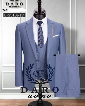 Light Blue Three-Piece Suit with Chain Detail