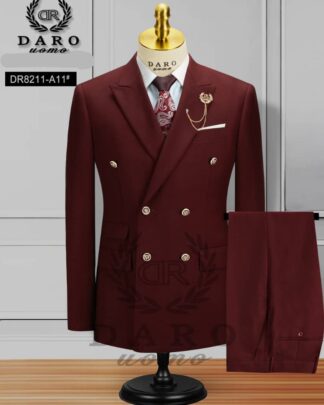 Deep Wine Formal Suit with Gold Accents