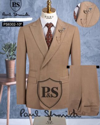 Men’s Beige Single Breasted Suit with Lapel Pin for Formal Occasions