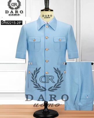Light Blue Zhongshan Suit – Short Sleeve Formal Attire for Men