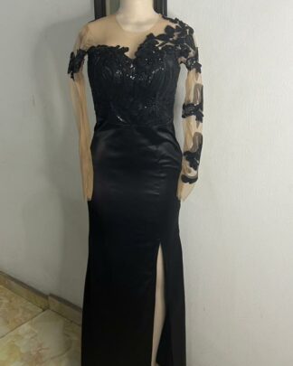 Black Gown with Sheer Sleeve Detail