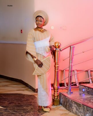 Carton Colour and White Lace Traditional Gown with Gele